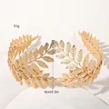 Detail view of gold metal leaf headband showing 6cm height and 51g weight specs - Metal Headband-Leaf Crown