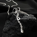 Gothic silver reaper skull with scythe necklace pendant on volcanic rock - Grim Reaper Scythe Skull Necklace (N-474) / Antique Silver