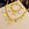 Set di gioielli dorati con ciondoli a farfalla, fiori e medaglietta Rose - Set Collana Bracciale (N3660 B1811)