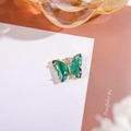Elegant emerald green butterfly pendant with gold finish and white cubic zirconia accents - Peacock Green