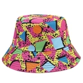 Colorful geometric print bucket hat with vintage pattern for sun protection and outdoor wear - One Size (54-58cm) / Red