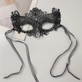 Elegant black lace masquerade mask with intricate hollow patterns and satin ribbons - Black Lace Mask F (Bat Style)