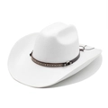 White felt cowboy hat with 9.5cm curled brim and ethnic woven leather band ornament - M (56-59cm) / White