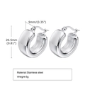 Polished silver stainless steel chunky hoop earrings with 20.5mm height dimensions - EH-441S Silver Chunky Hoop