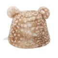 Dettaglio del cappello alla pescatora in ecopelliccia con orecchie e motivi a macchie di cervo - Stile Orecchie da Orso