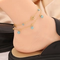 Detail of bohemian gold double-layer anklet with turquoise beads and tree of life charms - 6# Tree of Life