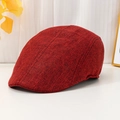 Classic deep red linen flat cap with breathable textured fabric in a retro ivy style - One Size / Burgundy