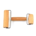 Dual-head beech wood rolling pin with metal frame for kitchen baking and dough prep - YR1837-9 (11.5x18CM) / Natural Wood Color