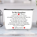 Close-up of white canvas pouch with sentimental text and red heart on wooden table - To Daughter Mother's Love(jiayingljb31)