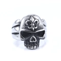 Vintage stainless steel pirate skull ring featuring detailed fleur-de-lis engraving - US Size 7 / Fleur-de-lis Dark Skull Style (06304)