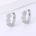 Silver triple clover hoop earrings with sparkling white zircon pave setting for women - Triple Clover / Silver