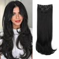 Long wavy black synthetic hair extensions 4-piece set with 5 clips for daily wear - Natural Black (4322WJ-1B)