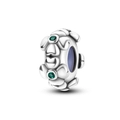 Silver flower charm with green gemstones and heart embossing for DIY bracelets - KTC696-Four Leaf Clover Stopper Bead