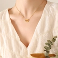Golden titanium steel necklace with crystal-embedded double rings and Roman numerals - P150-Gold Necklace-40+5cm