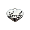 Silver vintage heart pendant with Lovely script engraving for DIY jewelry making - Lovely Letter Heart Style (10911)