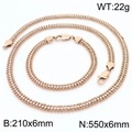 Set di gioielli in acciaio inossidabile dorato con collana e bracciale a catena zircone - Set / Oro rosa