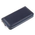 Cartera larga de cuero genuino azul marino con textura de litchi y cremallera plateada elegante - 20*10*2.5CM / Azul Zafiro