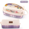Cute Korean telescopic canvas pencil case with purple plaid pattern and beige fabric - 983 Purple/Beige Plaid