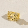 Adjustable 14K gold plated chain ring featuring lavender zircons in a woven design - Gold with Light Purple Stone