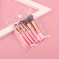Portable 6-piece pink makeup brush set with golden ferrule and purple bristles - Pink