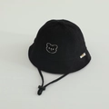 Chapeau bob en velours côtelé noir pour bébé avec broderie ours et cordon réglable - 48-50cm (1-2 ans) / Style tête d'ours / Noir