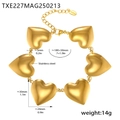 Pulsera de corazón en acero inoxidable dorado con seis colgantes grandes y cierre de langosta - Acero inoxidable / Pulsera de Corazón Dorado