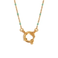 18K gold plated stainless steel bohemian necklace with turquoise beads and spring clasp - Gold Green