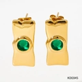 14K vergulde roestvrijstalen geometrische oorbellen met smaragdgroene zirkoonstenen - Goud - Groene Edelsteen (KDE845)