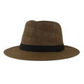 Cappello fedora in paglia da uomo traspirante con nastro nero e tesa larga piatta - Taglia Unica 58cm Circonferenza / Quadri Caffè