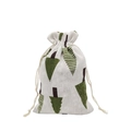 Linen drawstring gift bag featuring dark green and brown geometric Christmas trees - 10*14cm / Triangle Tree
