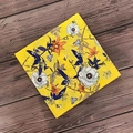 Floral print paper napkin featuring white anemone and orange lily on yellow background - Yellow Background Large Floral