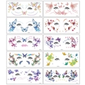 Set of 10 colorful glitter butterfly face tattoos with flower designs for party makeup - Glitter HDB Series-10 Sheets