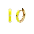 Detailed close-up of golden hoop earrings featuring yellow enamel and sparkling zircon stone - Copper / Gold-Yellow