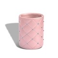 Pink faux leather makeup brush holder with quilted pattern and small diamond studs - Pink Rhinestone Half Bucket