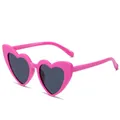 Modische herzförmige Sonnenbrille mit rosa Glitzerrahmen und dunkelgrauen Gläsern - Rosenroter Rahmen Graue Gläser