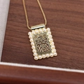 Golden rectangular pendant necklace with pearl border and abstract portrait on wood - Portrait Pattern (Style 1)