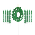 Green dinosaur number 0 birthday candle set with white polka dot pencil candles - Number 0 And Polka Dot Candles