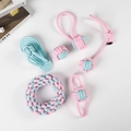 Nahaufnahme von Makronenfarbenes Baumwollseil Spielzeugset für Hunde mit Seilbällen - 6-teiliges Macaron Haustierseil-Set