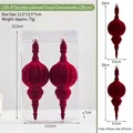Set of two burgundy flocked velvet Christmas tree ornaments in dual-point shape - 20x6.5cm / 159-9 Red Double Pointed Balls (Pack of 2)