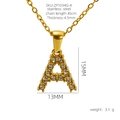 Gold stainless steel necklace with letter A pendant inlaid with clear white zircon stones - Letter A Pendant