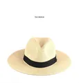 Classic beige Panama straw hat with a black ribbon band shown in a flat lay view - M (56-58cm) / Beige