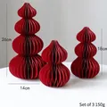 Set of 3 red honeycomb paper Christmas trees for festive tabletop home decoration - Red Gourd 3-pcs Set (Height 26cm/18cm)