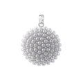 Macro view of a spherical pendant made of polished white pearls with silver metal loop - Round / White Gold