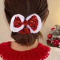 Elastico per capelli natalizio con fiocco di paillettes rosse e bordo in peluche - Stile fiocco di paillettes rosse