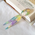 U-shaped acetate hair pin with iridescent marble pattern and smooth polished finish - Green Multicolor