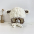 Plush white baby earflap hat with brown lamb ears and chin straps for winter warmth - Plush Lamb [Cream White]