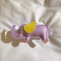 Detail of purple elephant phone strap made of PU leather with yellow wings and strap - Back Clip Only / Purple