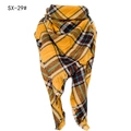 Plaid cashmere-feel triangle scarf in yellow and blue check pattern with tassel trim - Yellow/Blue/White Plaid