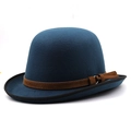 Bombetta classica inglese in feltro di lana blu pavone con fascia in camoscio marrone - M(56-60CM) Regolabile / Verde petrolio