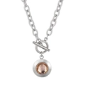 Silver O-chain necklace with champagne crystal round pendant and OT toggle clasp - Silver Champagne Gemstone Style (KN229690-Z)